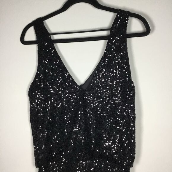 Astr Black All Over Sequin Glam Club Party Concert Deep V Mini Dress S/M - Picture 5 of 8